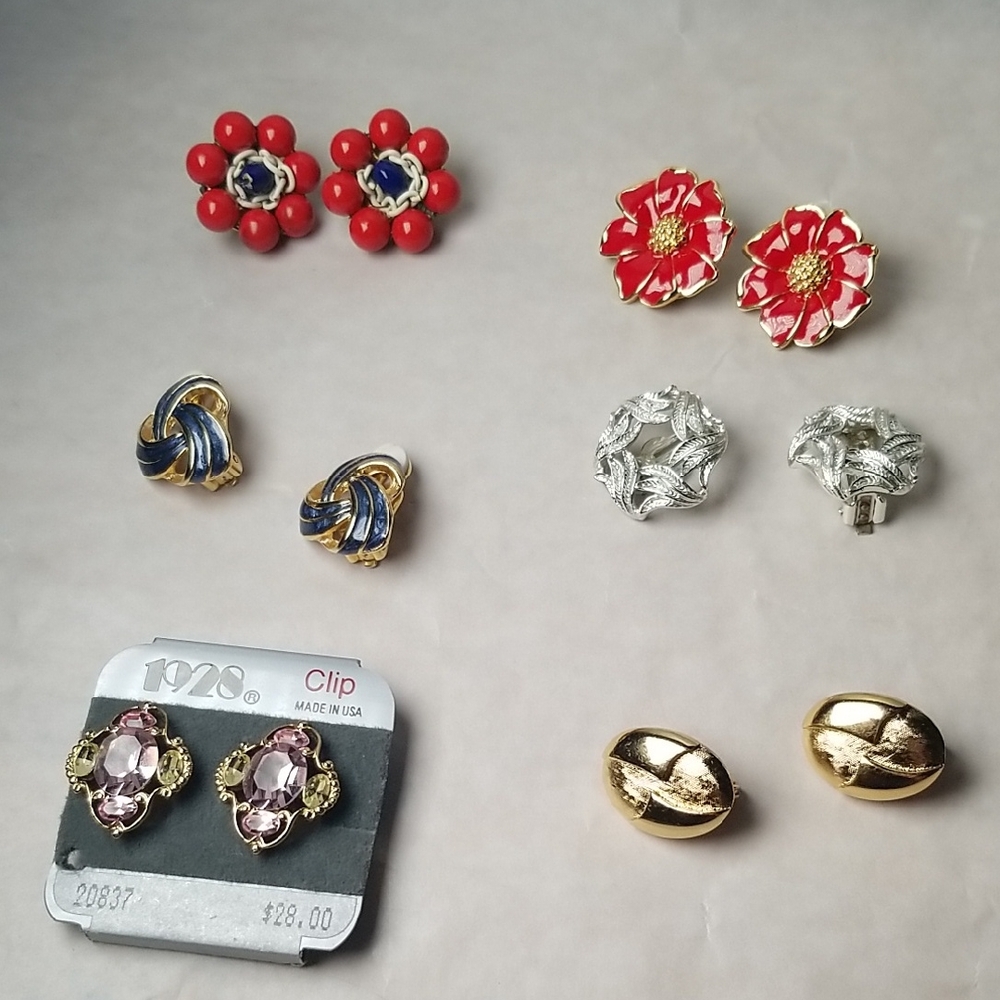 Set Of 6 Classic Floral Clip-on Earrings